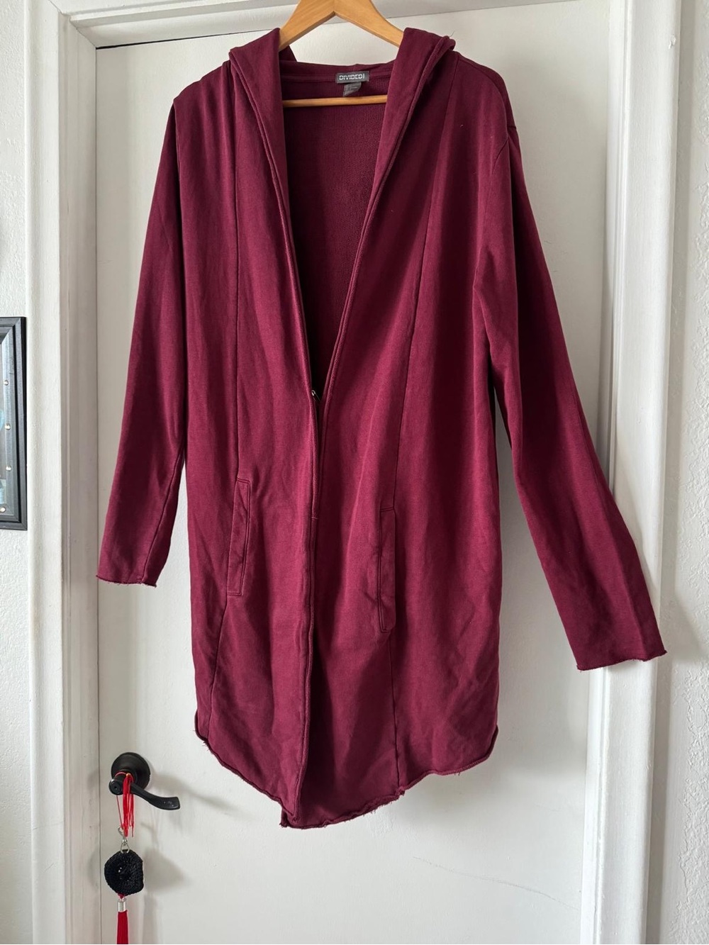 H&M Burgundy Long Hooded Zip Cardigan